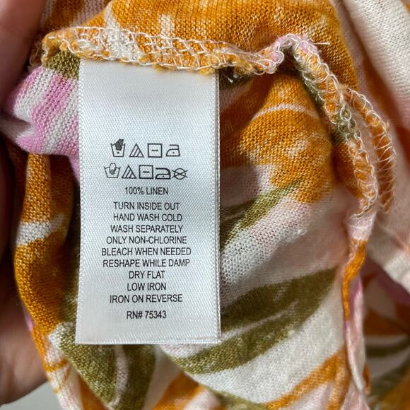 C & C California Linen Top Shirt Floral Orange Pink XL Short Sleeve Womens - Picture 4 of 4